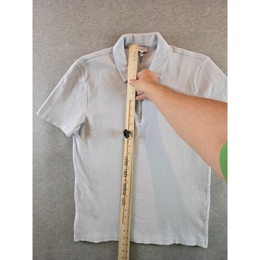 Reiss Billy Zip Polo Mens Size M Light Blue Textured Waffle Knit Short Sleeve - Picture 11 of 13